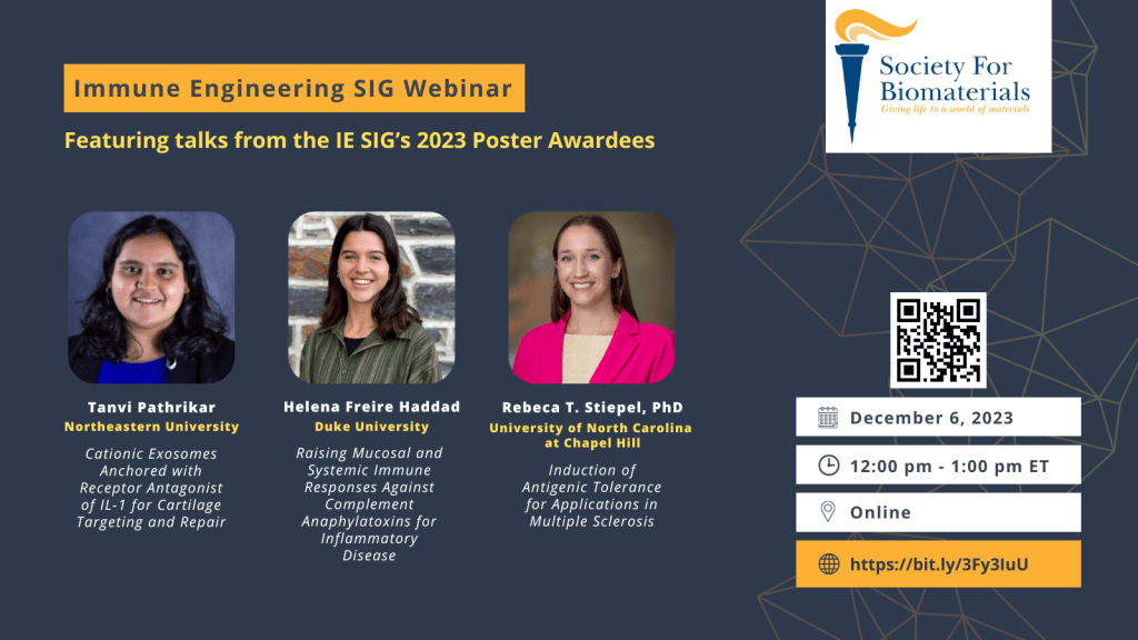 Tanvi’s award-winning research on a new therapeutic approach to combat osteoarthritis was selected by SFB for a Online Talk this Wednesday 12/6. Join Virtually with the Link Below (Free Registration)!  🎤